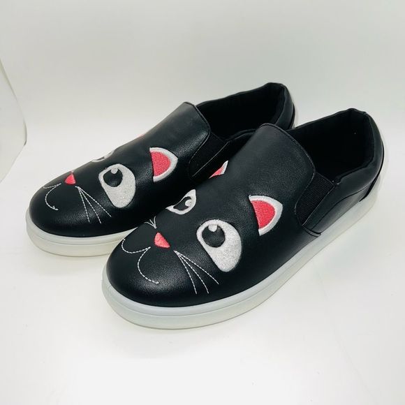 Bamboo Black & White Cat Slip-On Sneakers Size 8 Brand New - Picture 6 of 9
